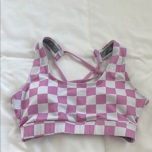 Pink and White Checkered Sports Bra